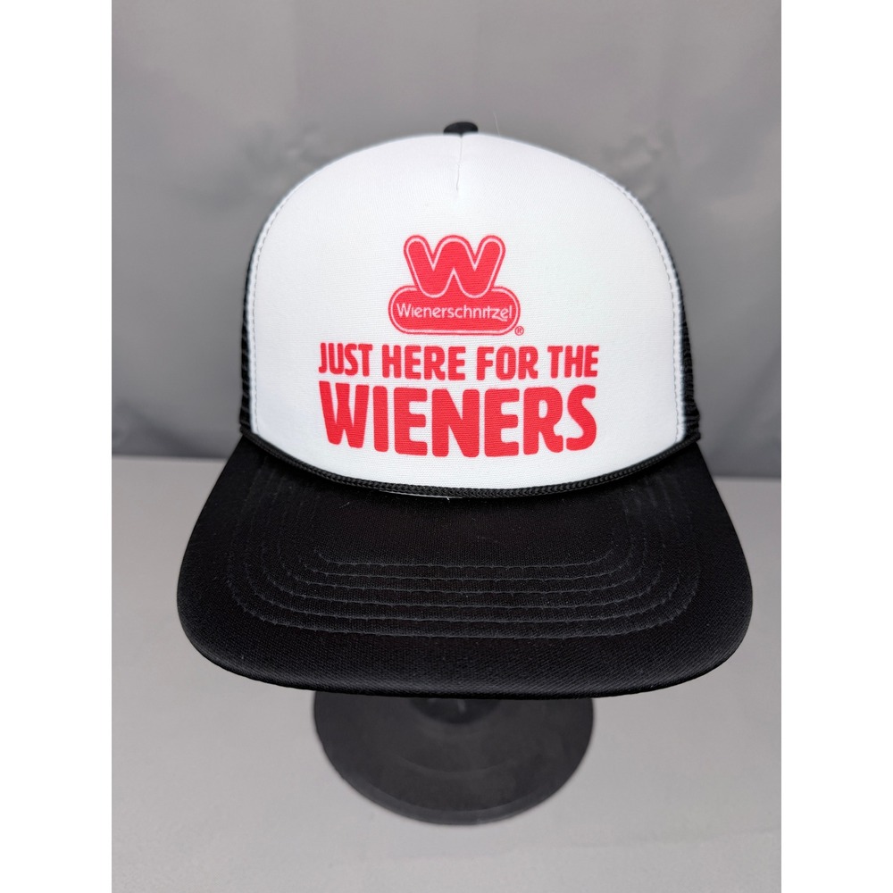 Wienerschnitzel Just Here For The Wieners Trucker Hat Black White Snapback Cap